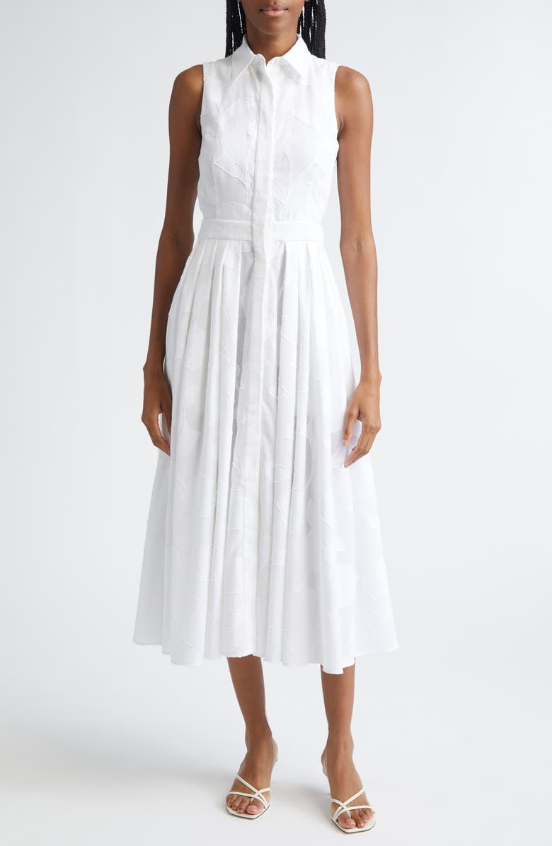 Michael Kors Collection Sleeveless Cotton Jacquard Shirtdress, Main, color, Optic White