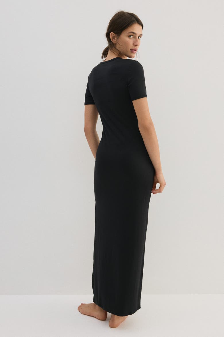 black long t shirt dress Long Sleeve Button Front Collared Cinched Waist T-Shirt Dress In Black | EGO US