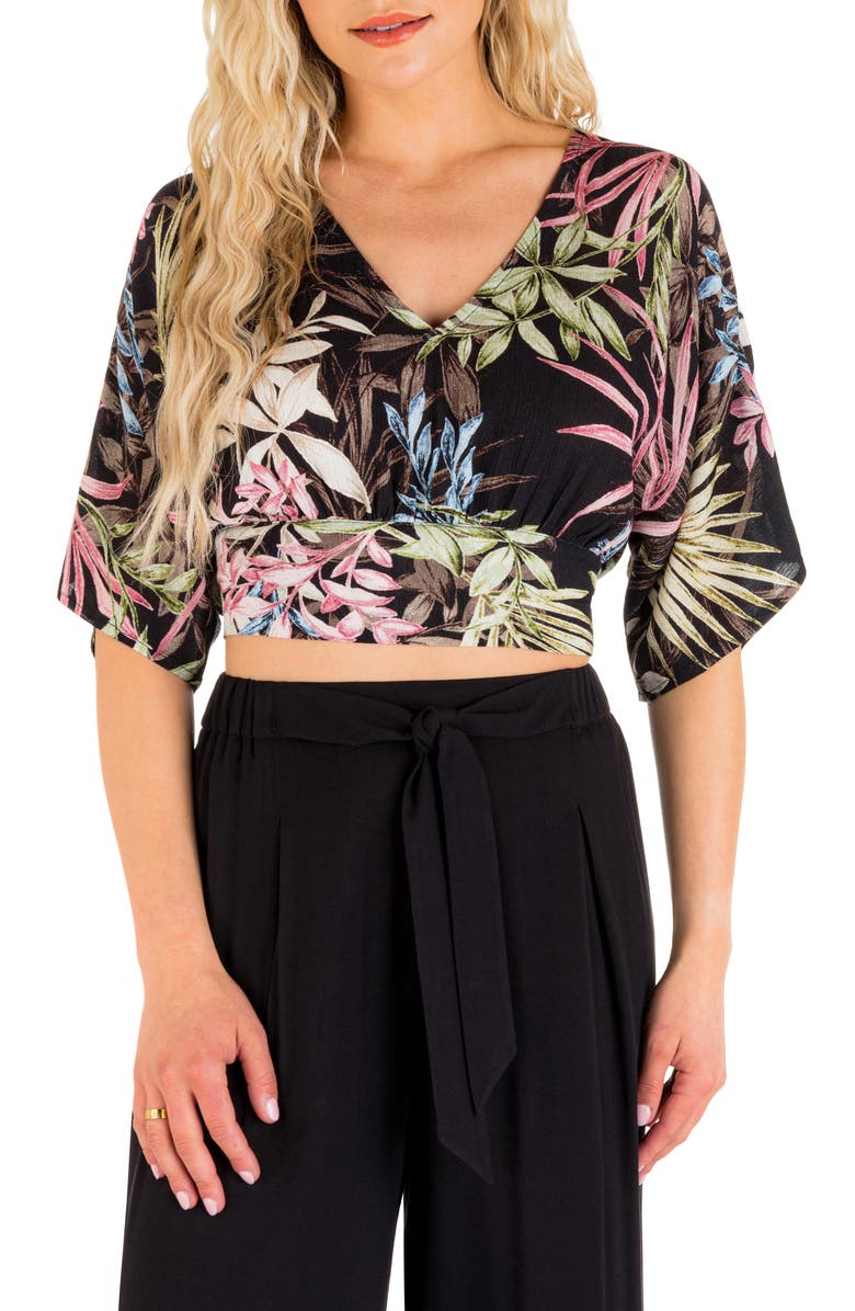 Hurley Summer Palm Tie Back Crop Top, Main, color, 