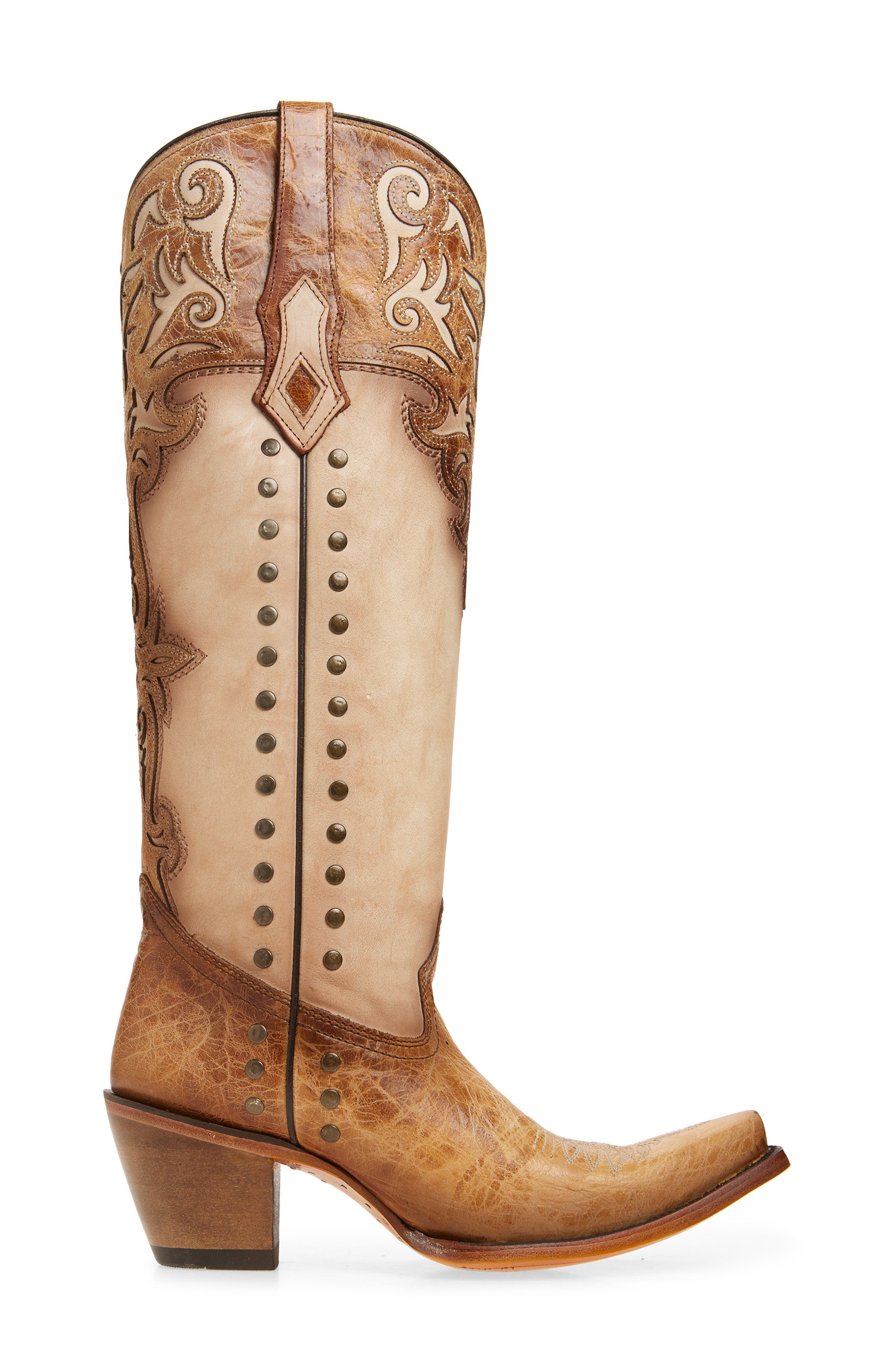 CORRAL Stud & Overlay Western Boot, Alternate, color, Honey/ Bone
