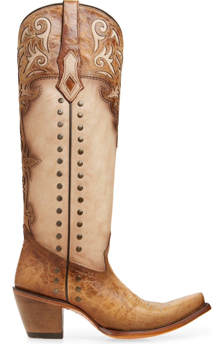 CORRAL Stud & Overlay Western Boot, Alternate, color, Honey/ Bone