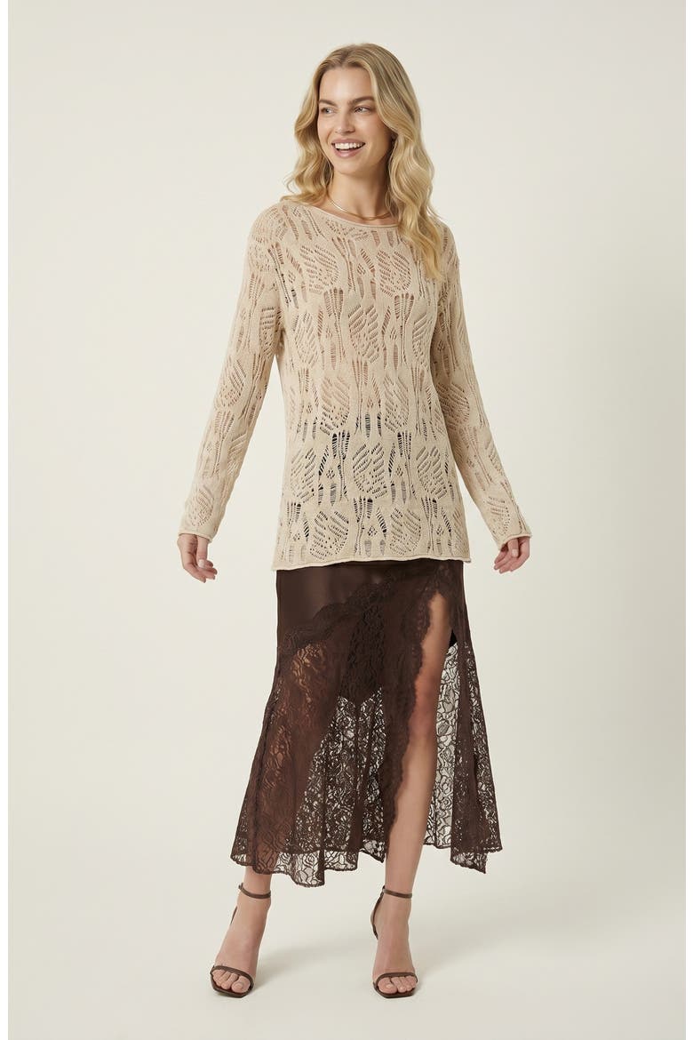Open Knit Pullover Sweater, Alternate, color, Tan