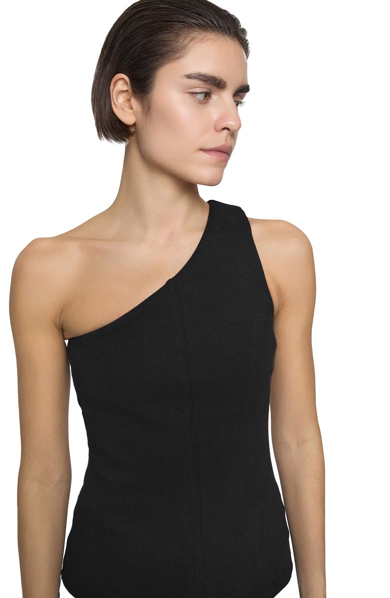 Rebecca Minkoff Mogan One Shoulder Tank, Alternate, color, True Black