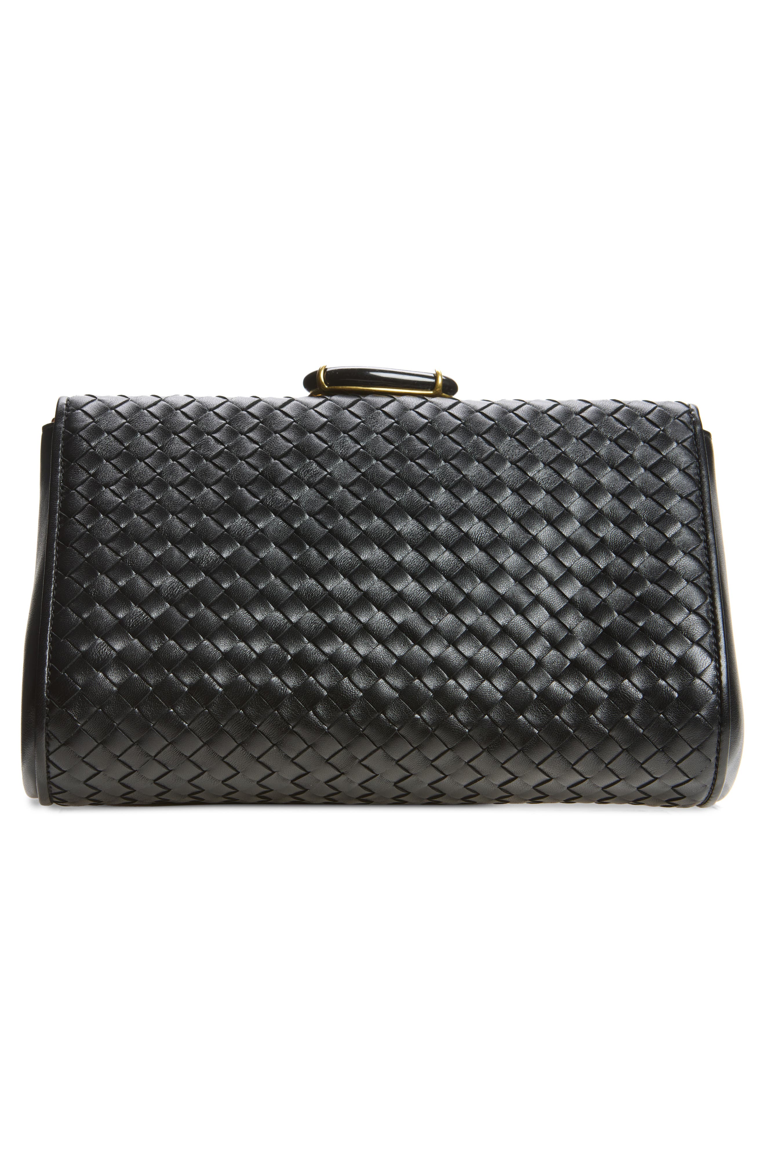 La Milanese Intrecciato Leather Clutch, Alternate, color, 1294 BLACK