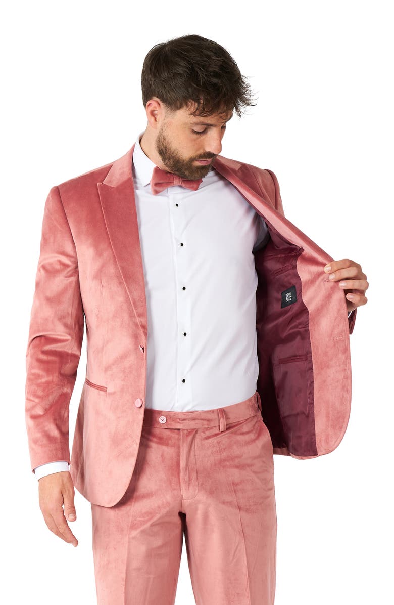 OppoSuits Vintage Pink Velvet Tuxedo & Bow Tie, Alternate, color, Pink