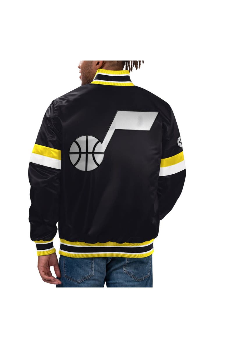 STARTER Men's Starter Black Utah Jazz Home Game Satin Full-Snap Varsity Jacket, Alternate, color, Black