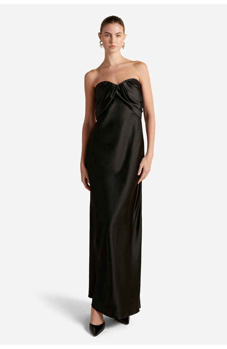 Marina Moscone Satin Draped Bustier Dress, Main, color, Black