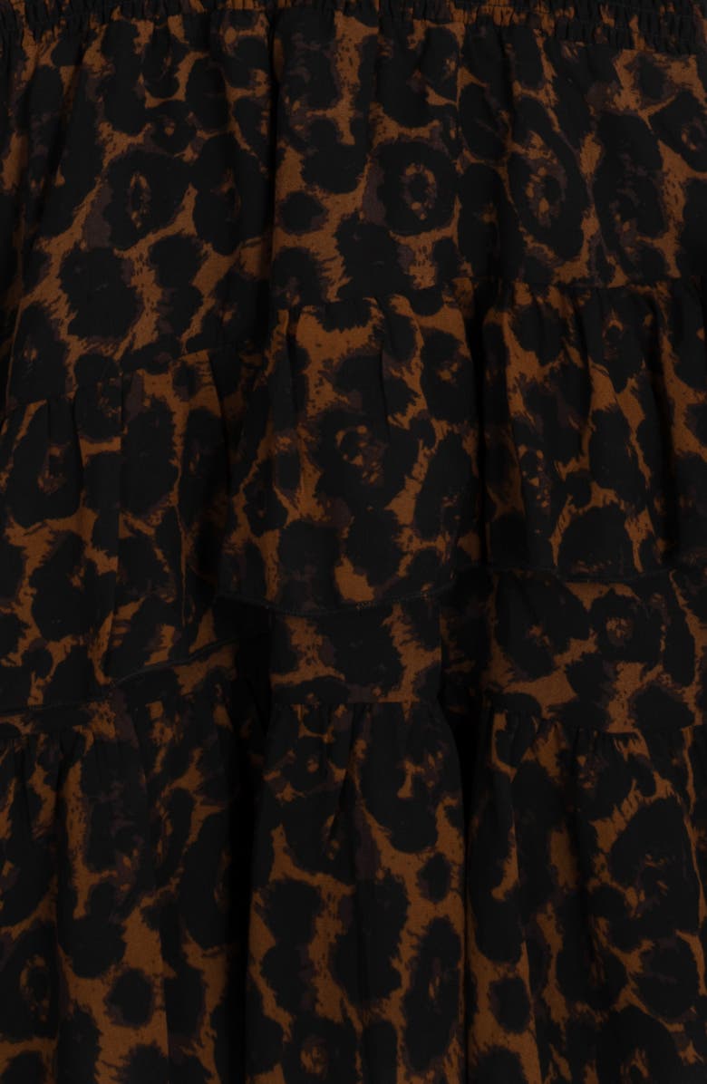 Rare Editions Kids' Print Ruffle Long Sleeve Smocked Dress, Alternate, color, Brown