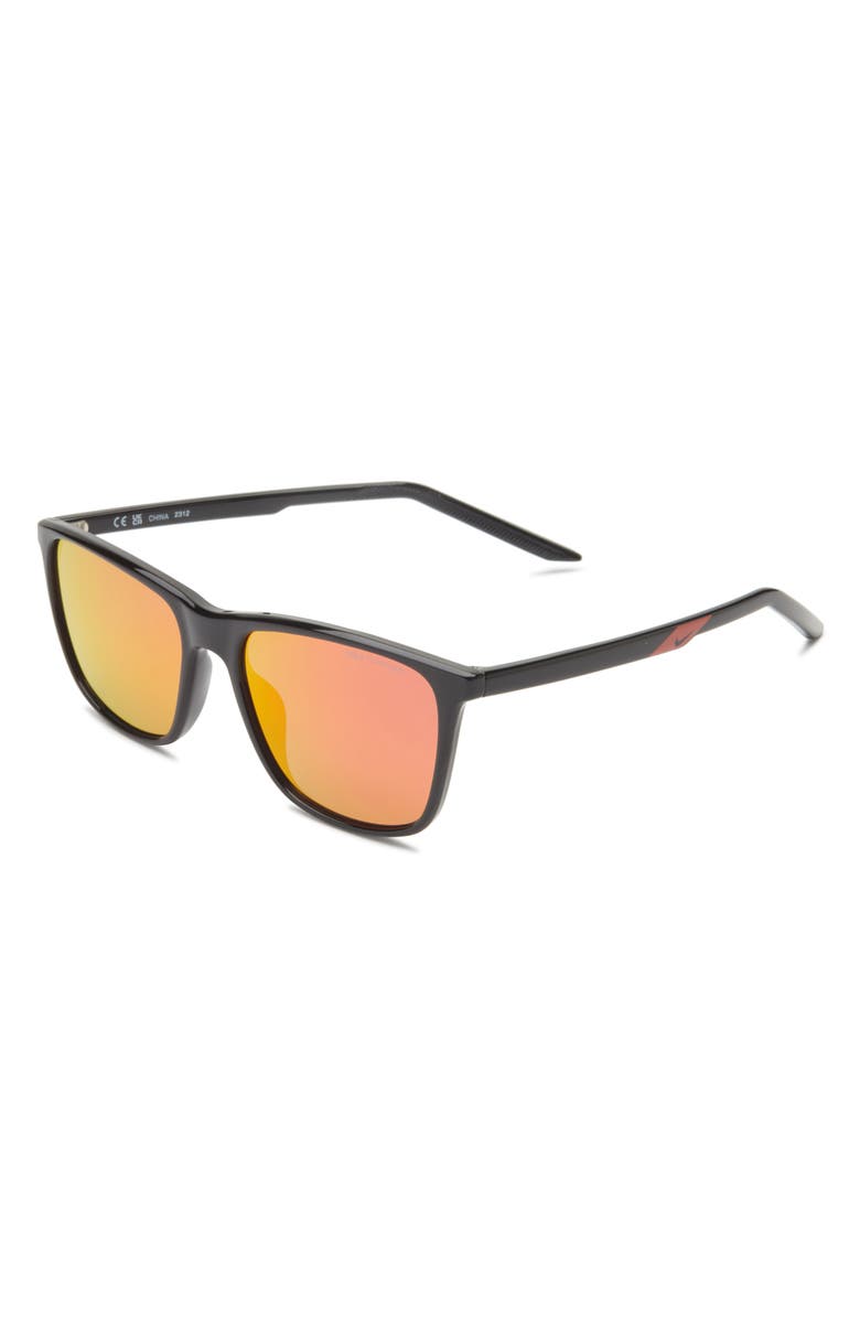 Nike State 145mm Polarized Square Sunglasses, Alternate, color, Black/ Polar Red Mirror