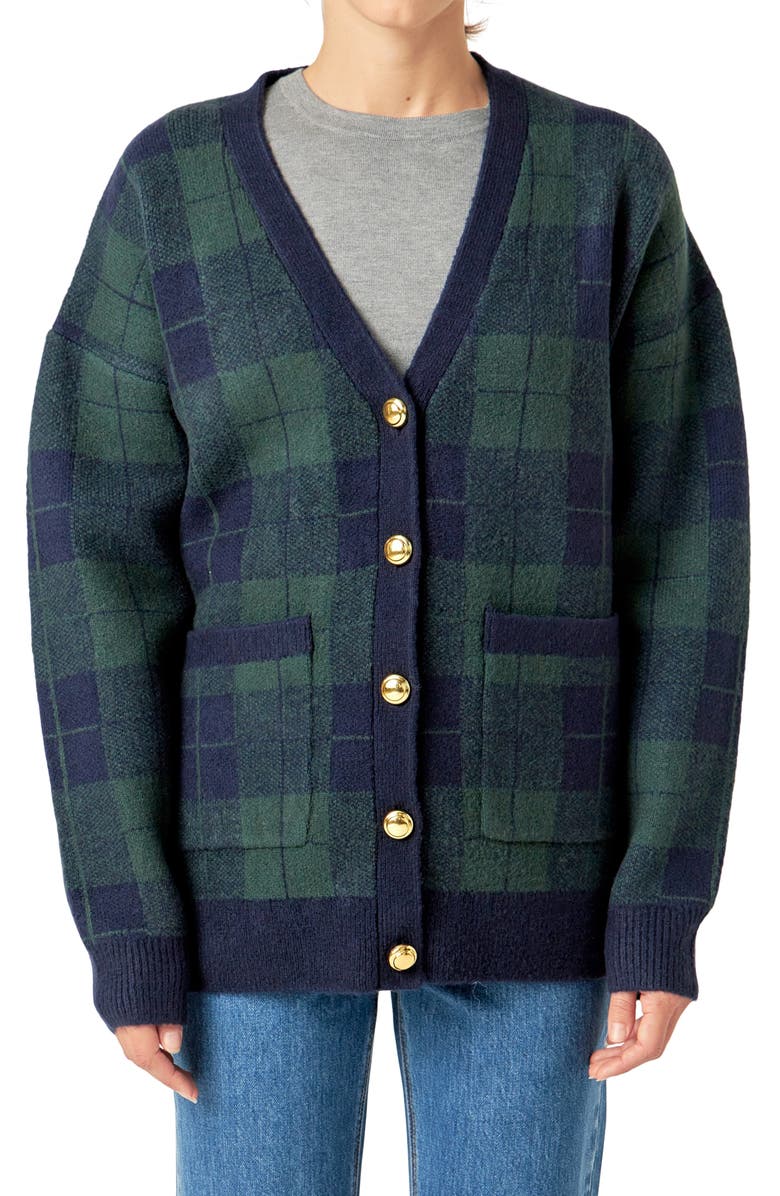 English Factory Oversize Check Cardigan, Alternate, color,