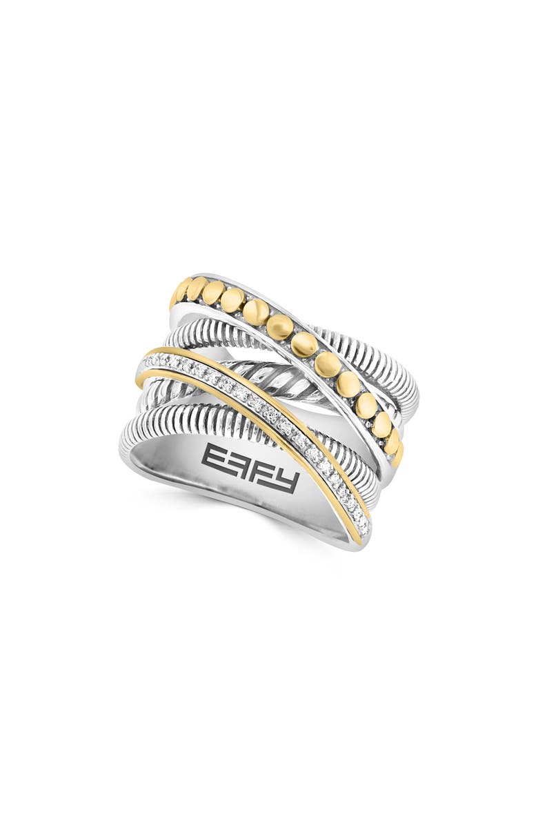 EFFY Sterling Silver & 14K Gold Diamond Crossover Band Ring - 0.07ct., Main, color, White