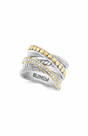 Sterling Silver & 14K Gold Diamond Crossover Band Ring - 0.07ct.