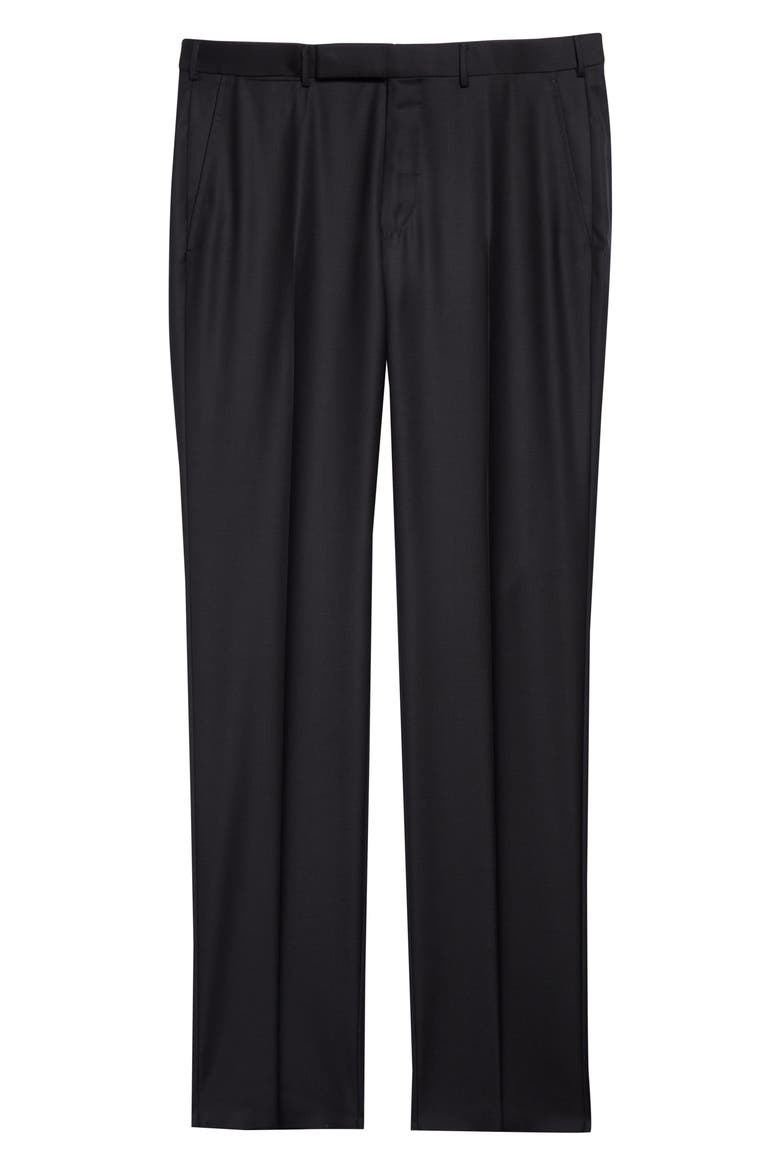 Flat Front Slim Fit Wool Pants, Alternate, color, BLK SLD