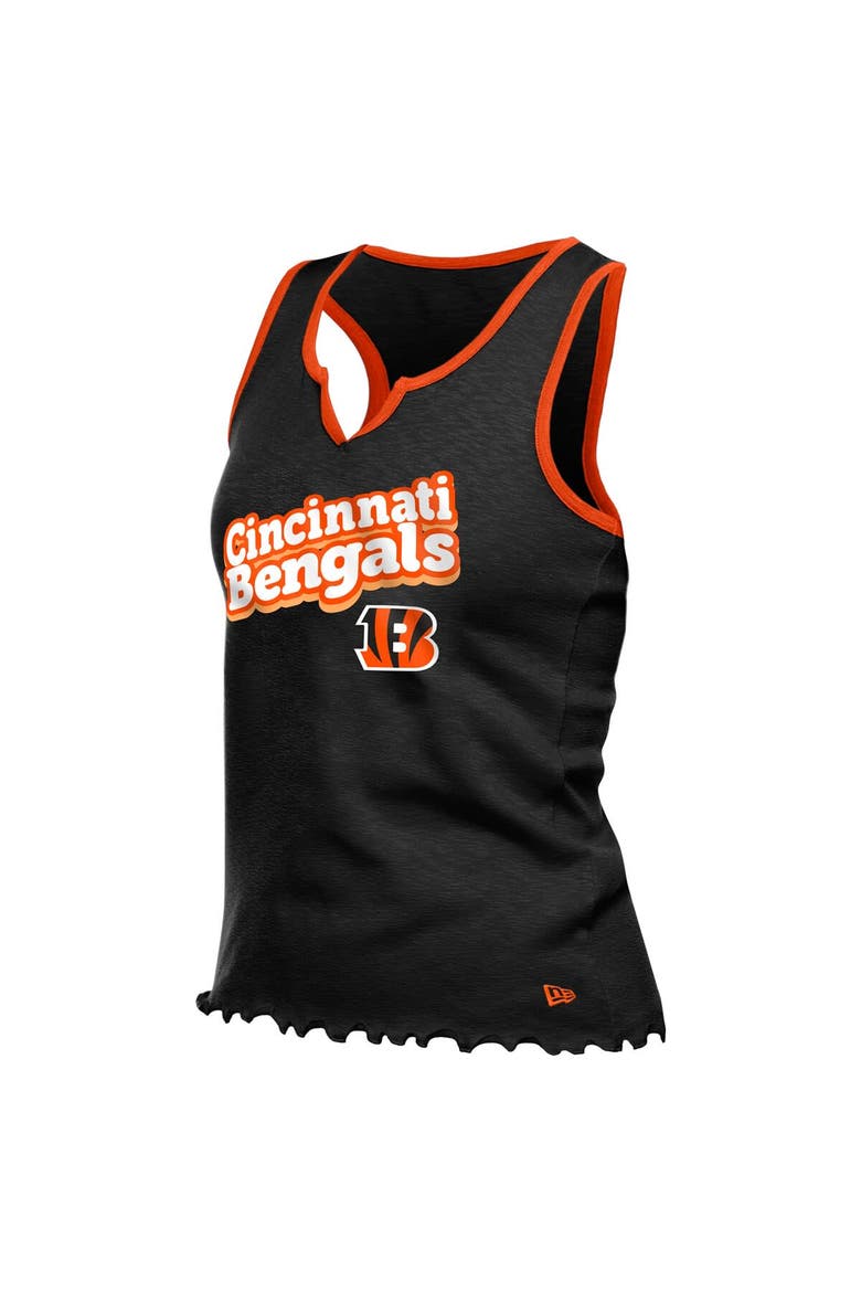 Women's New Era  Black Cincinnati Bengals Lettuce Hem Notch Neck Tri-Blend Tank Top, Alternate, color, Black