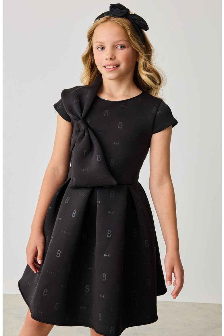 Kids' Bow Embossed Scuba Knit Dress, Alternate, color, BLACK