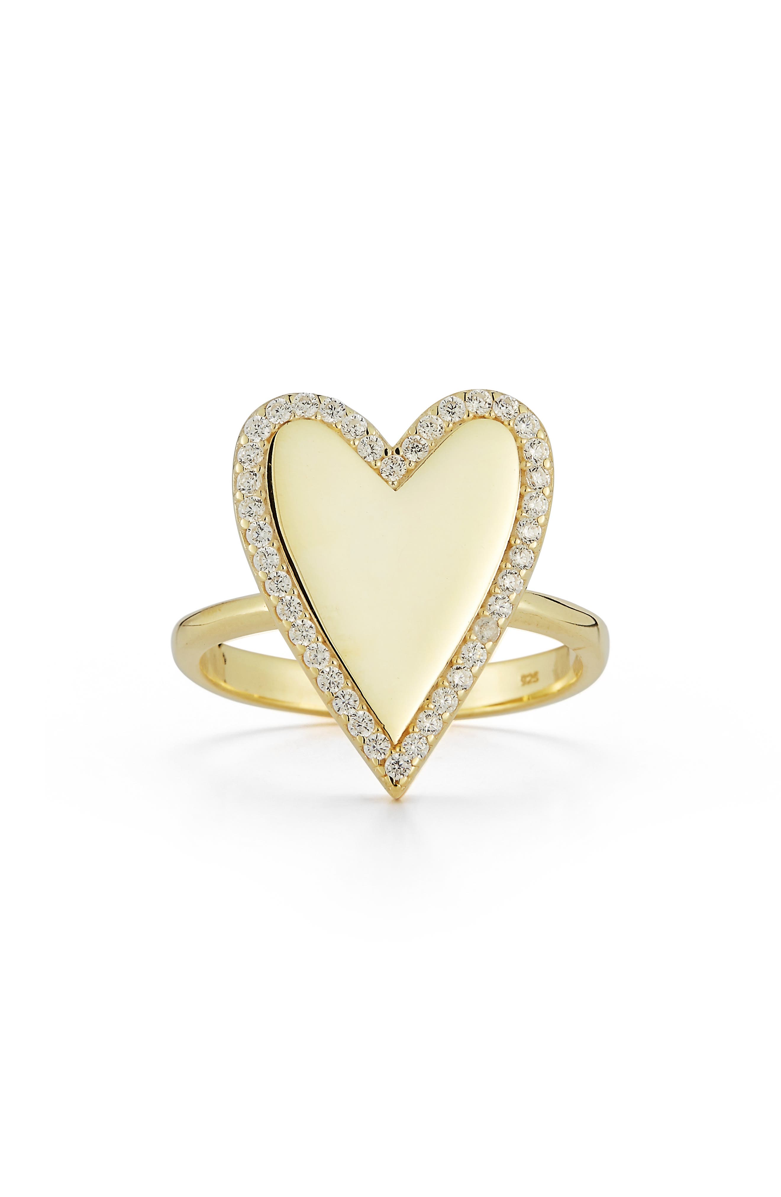GLAZE JEWELRY 14K Yellow Gold Plated Sterling Silver Pavé CZ Heart Ring - Size 8