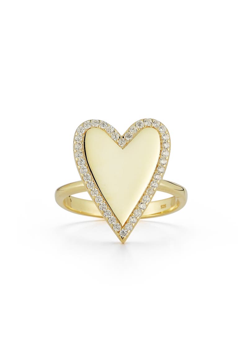 14K Yellow Gold Plated Sterling Silver Pavé CZ Heart Ring - Size 6, Main, color, YELLOW GOLD