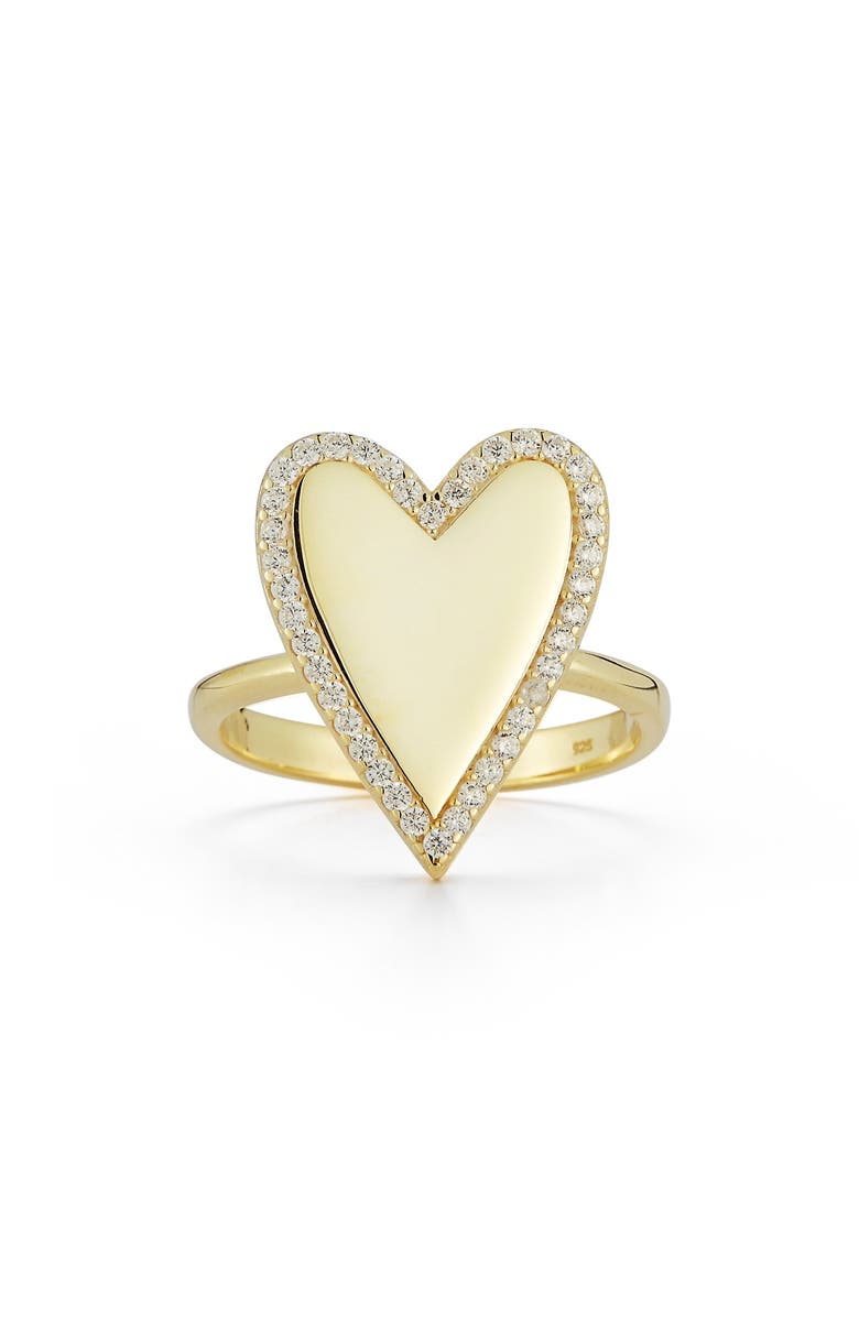 GLAZE JEWELRY 14K Yellow Gold Plated Sterling Silver Pavé CZ Heart Ring - Size 8, Main, color, Yellow Gold