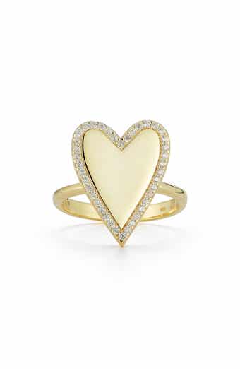 GLAZE JEWELRY 14K Yellow Gold Plated Sterling Silver Pavé CZ Heart Ring - Size 8
