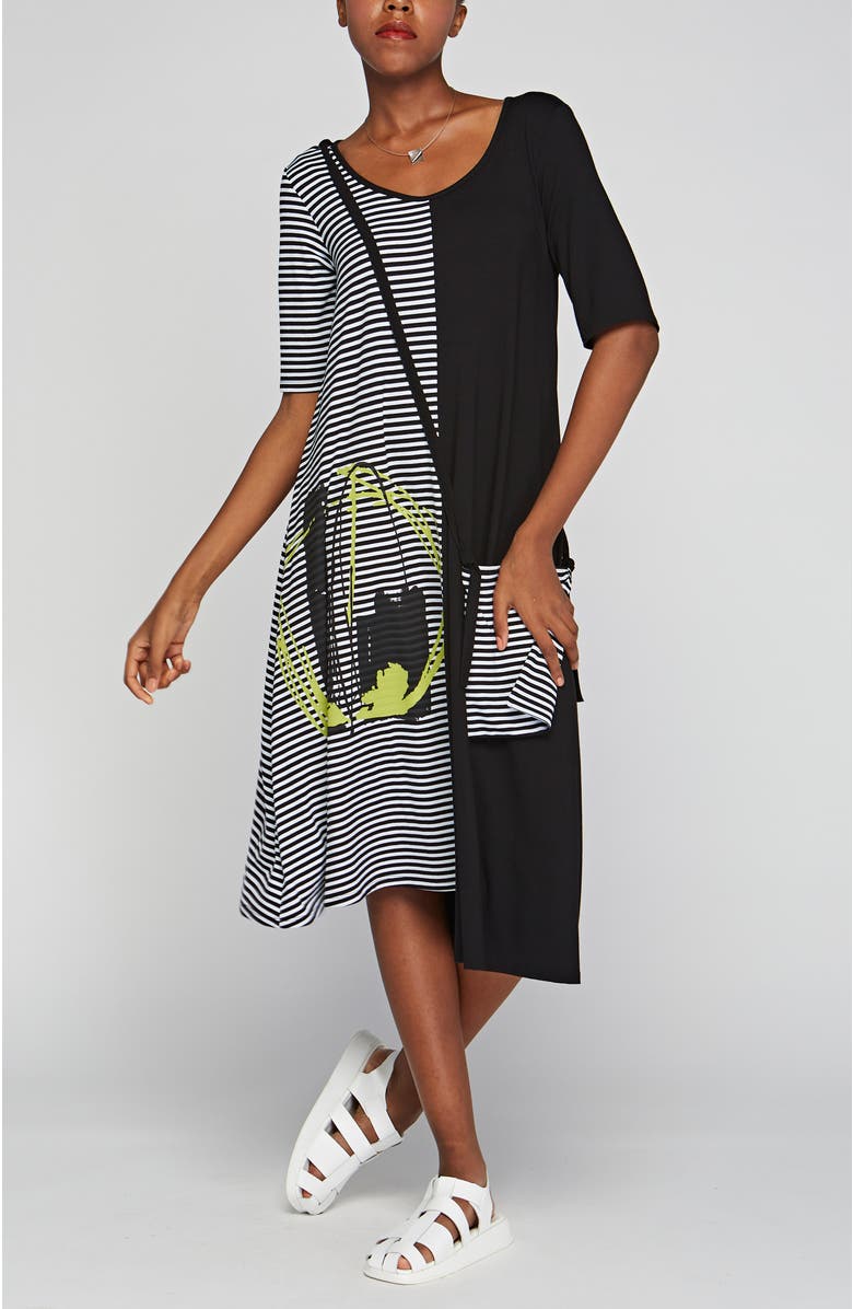 LUUKAA Seraphine Printed Striped Viscose Jersey Dress, Main, color, Black Striped