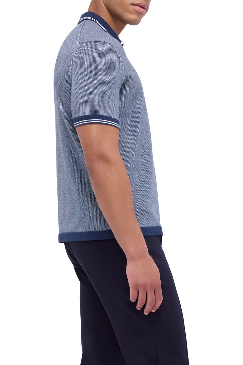 Tipped Short Sleeve Cotton & Silk Polo Sweater, Alternate, color, NAVY