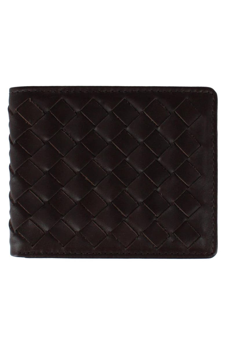 Lazzaro Lattice Weave Leather Bi-Fold Wallet, Main, color, Dark Brown