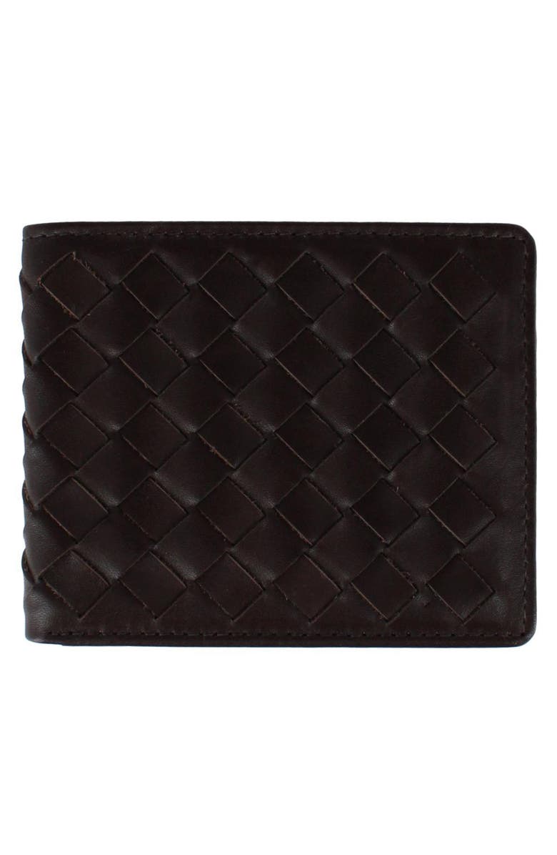 Trafalgar Lazzaro Lattice Weave Leather Bi-Fold Wallet, Main, color, Dark Brown
