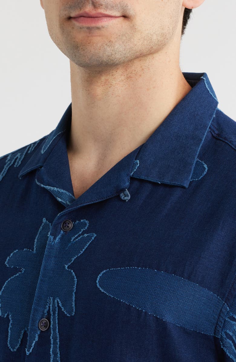 Tommy Bahama Destination Indigo Palm Tree Print Cotton Jacquard Camp Shirt, Alternate, color, Dark Indigo