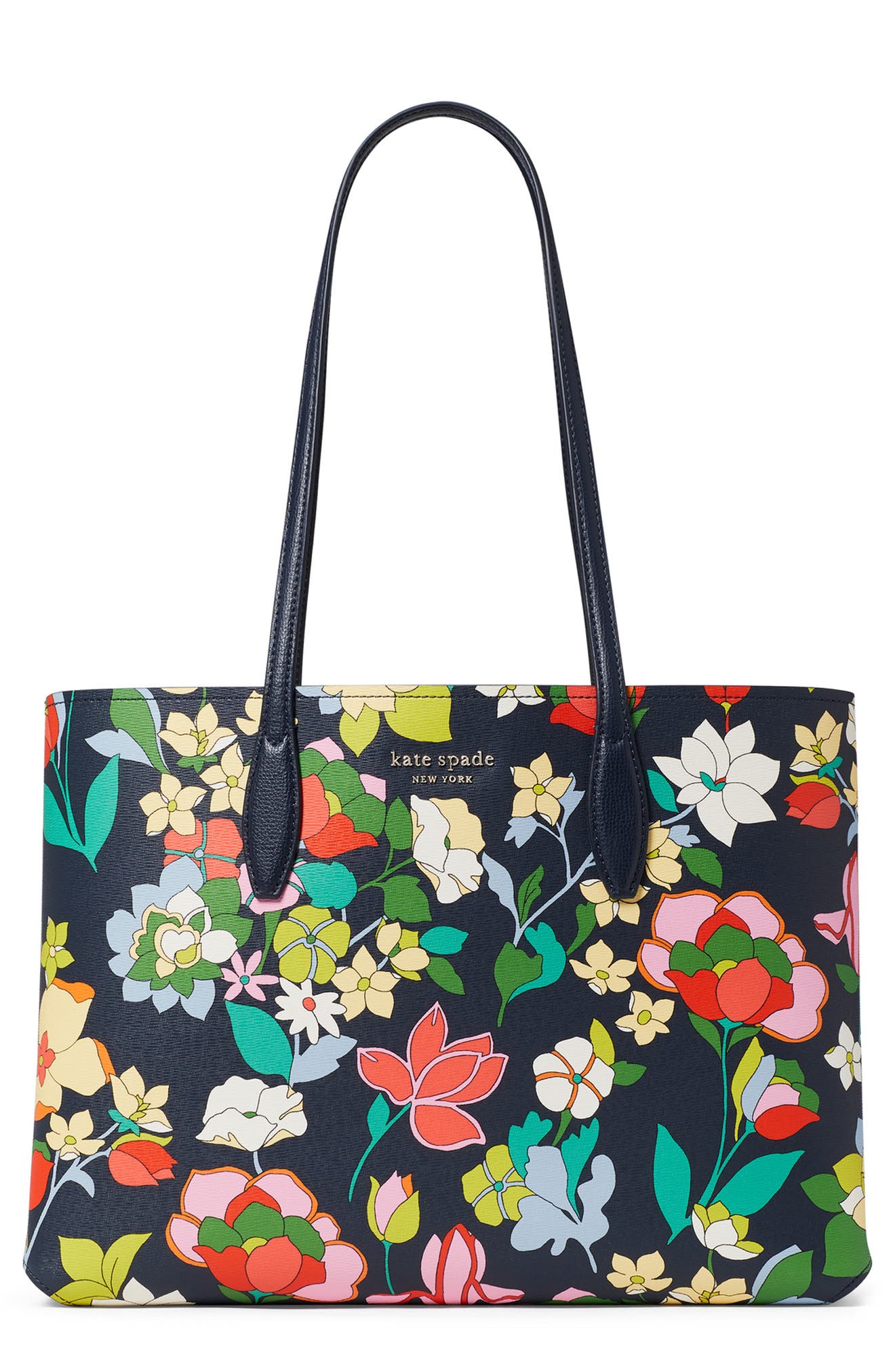 Kate Spade New York all day floral print faux leather tote, Main, color, 