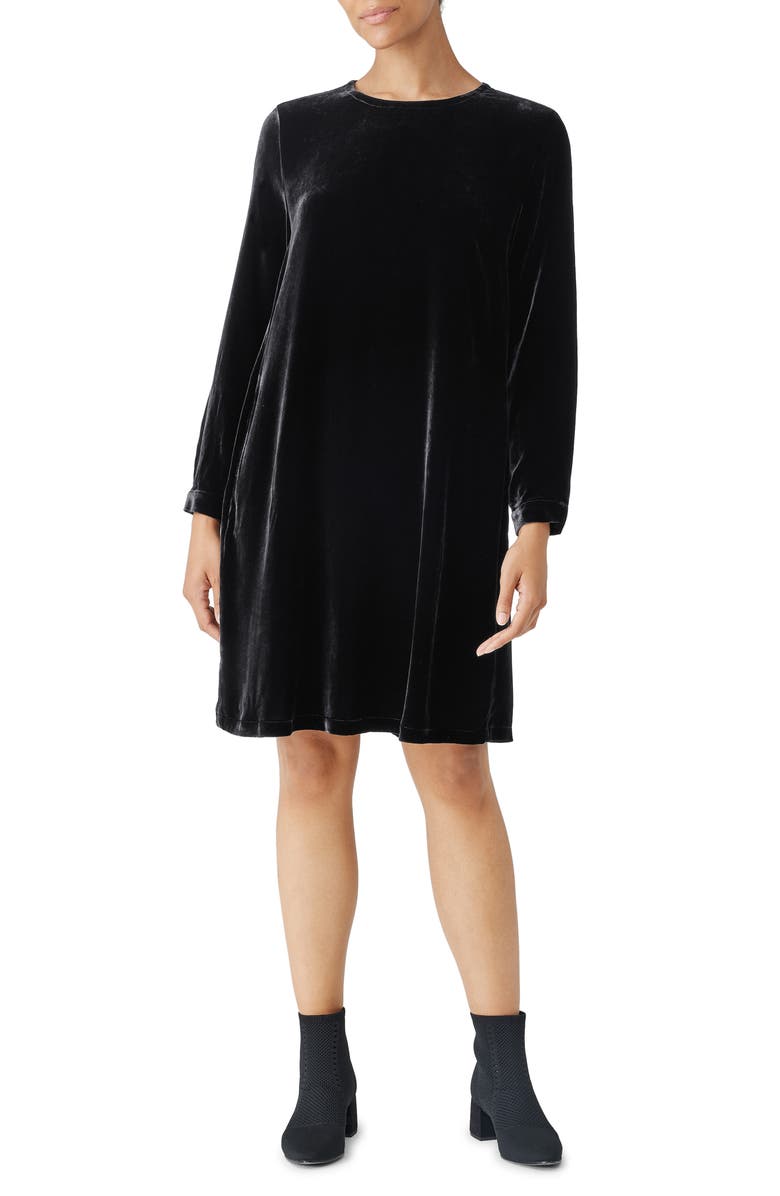 Eileen Fisher Long Sleeve Velvet Shift Dress, Main, color, 