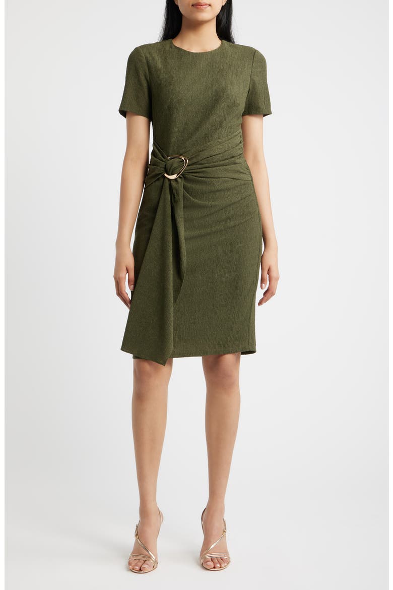 Side Tie Textured Knit Dress, Main, color, OLIVE