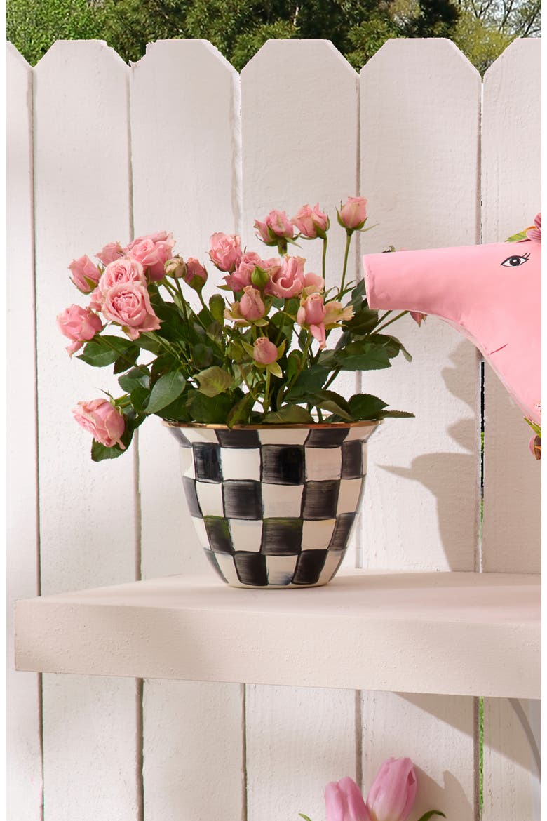 Large Courtly Check Enamel Flower Pot, Alternate, color, COURTLY