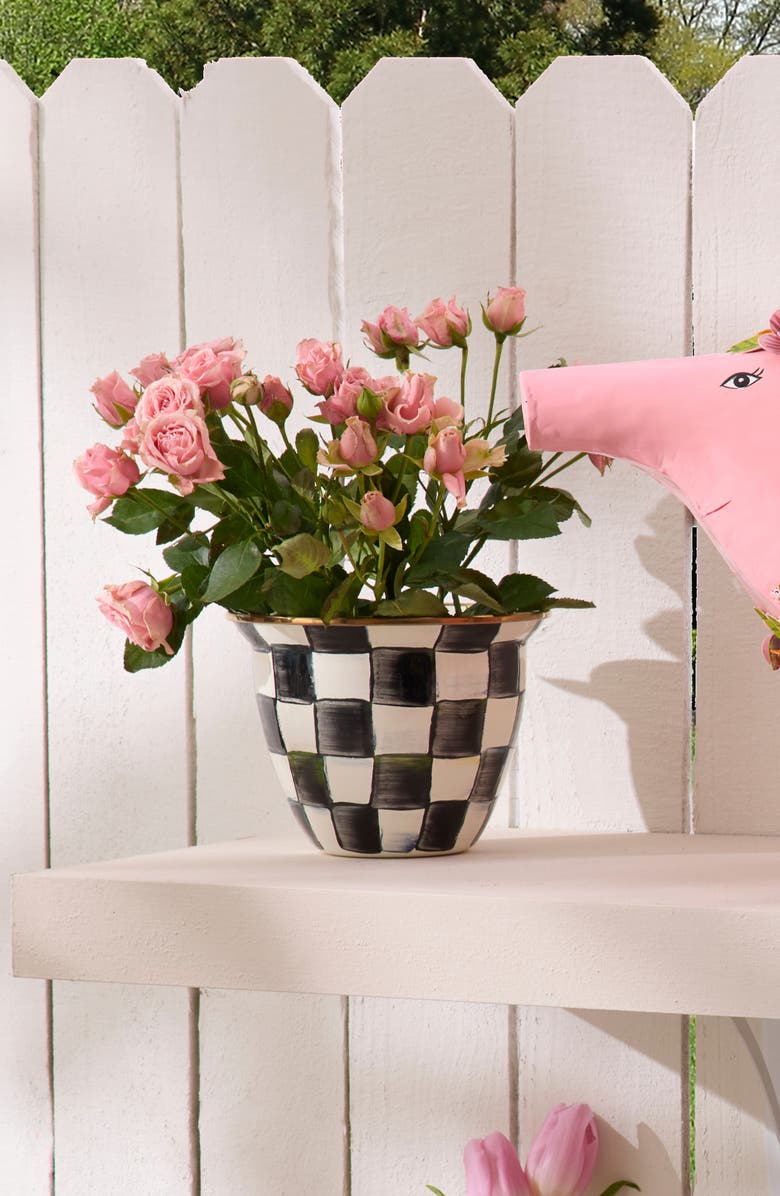 MACKENZIE CHILDS Large Courtly Check Enamel Flower Pot, Alternate, color, Courtly