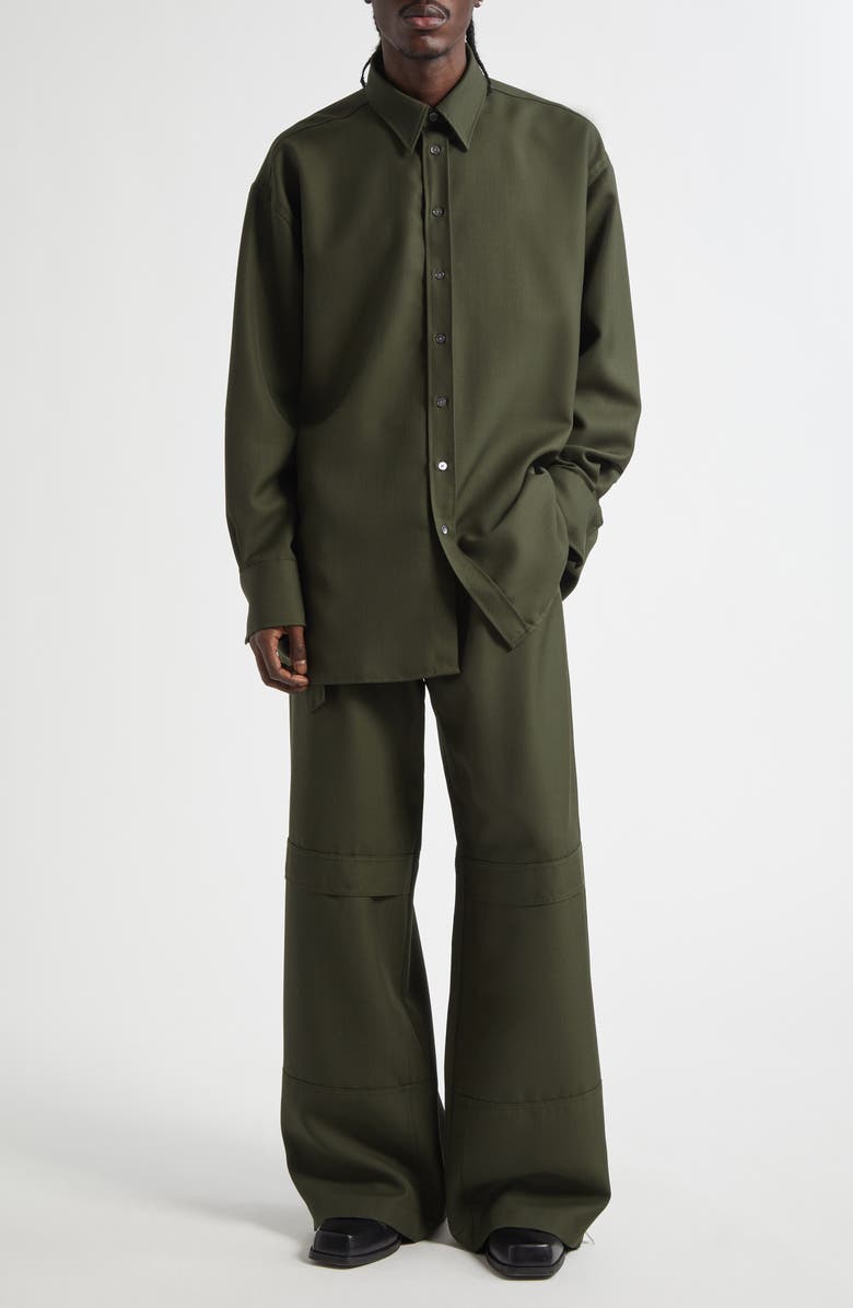 AMI PARIS Oversize Back Slit Wool Canvas Button-Up Shirt, Alternate, color, 