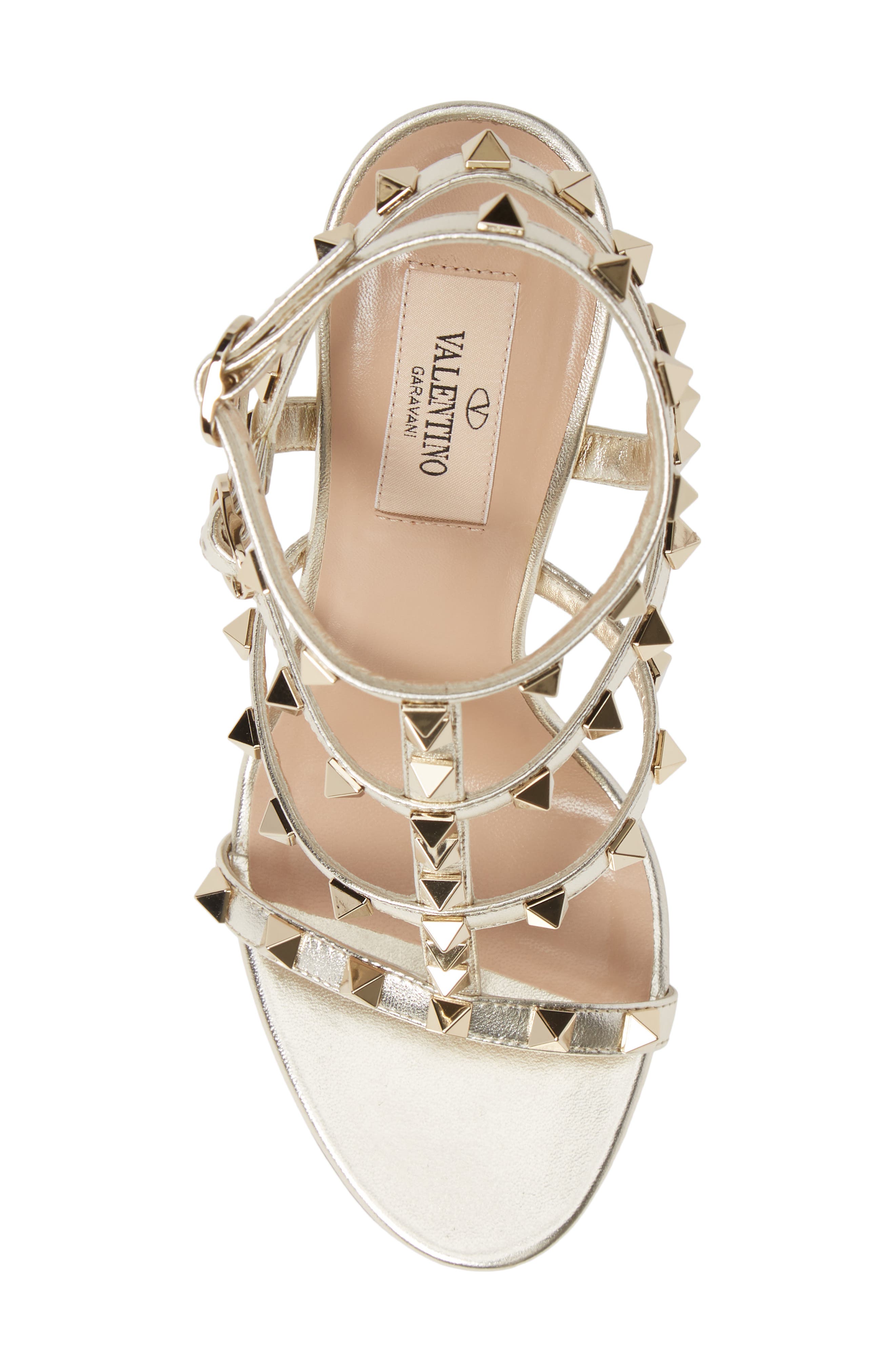 Valentino Garavani Rockstud Metallic Ankle Strap Sandal, Alternate, color, 