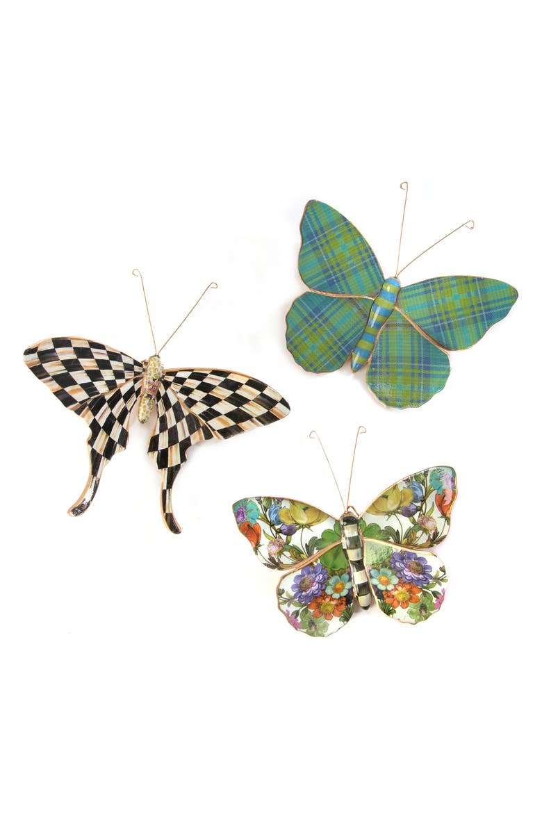 MACKENZIE CHILDS Set of 3 Assorted Field Butterfly Wall Decor, Main, color, Green