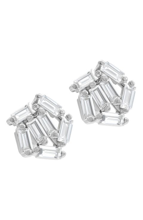 Baguette CZ Cluster Stud Earrings