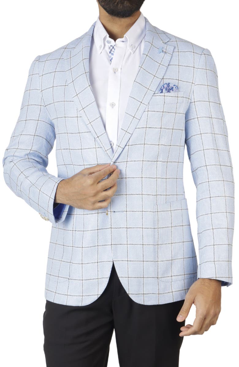 TailorByrd Yarn Dyed Windowpane Sport Coat, Main, color, Light Blue