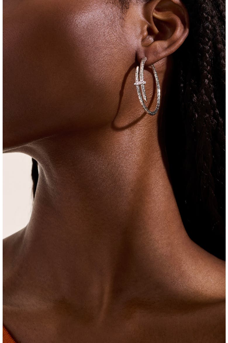 Spear Hoop Earrings, Silver, Diamonds, 40mm, Alternate, color, SILVER