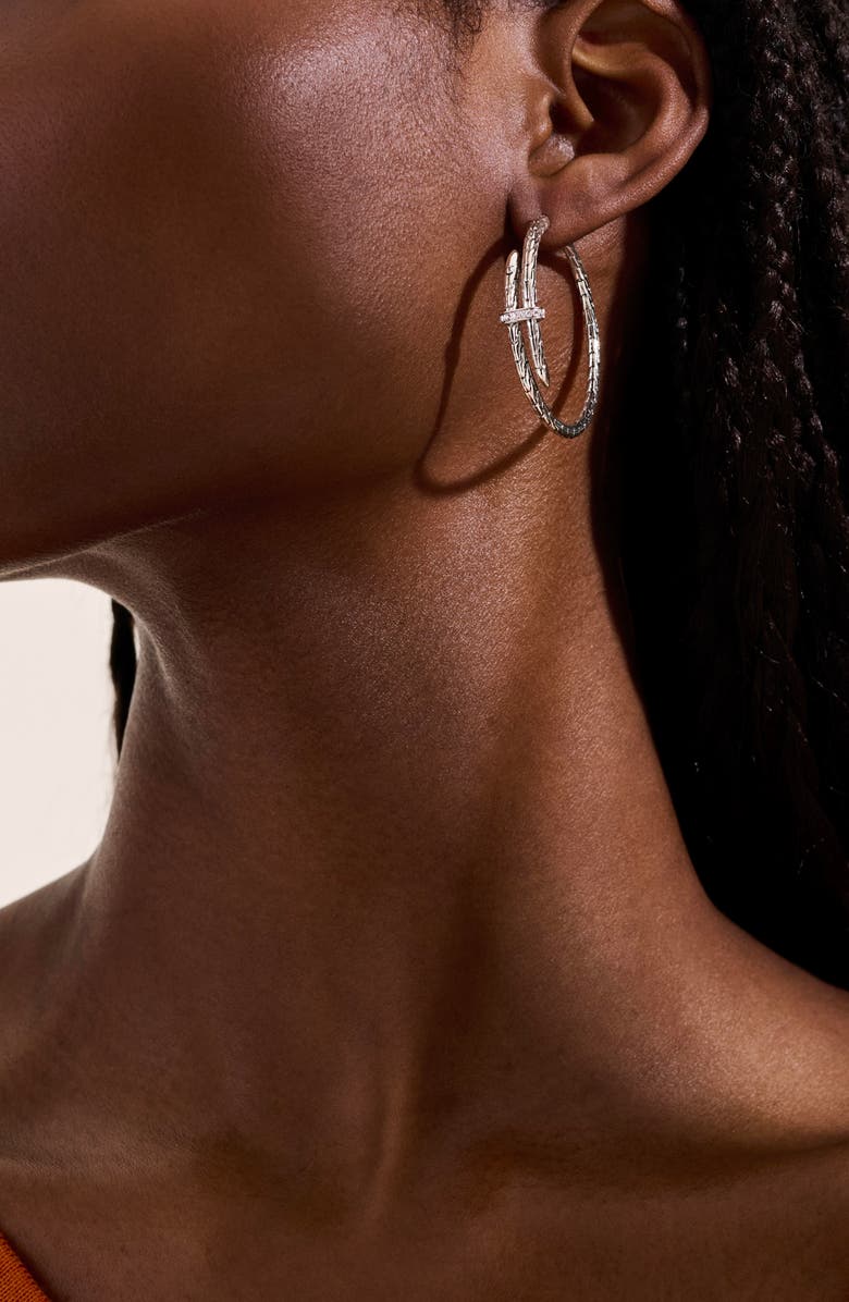 John Hardy Spear Hoop Earrings, Silver, Diamonds, 40mm, Alternate, color, Silver