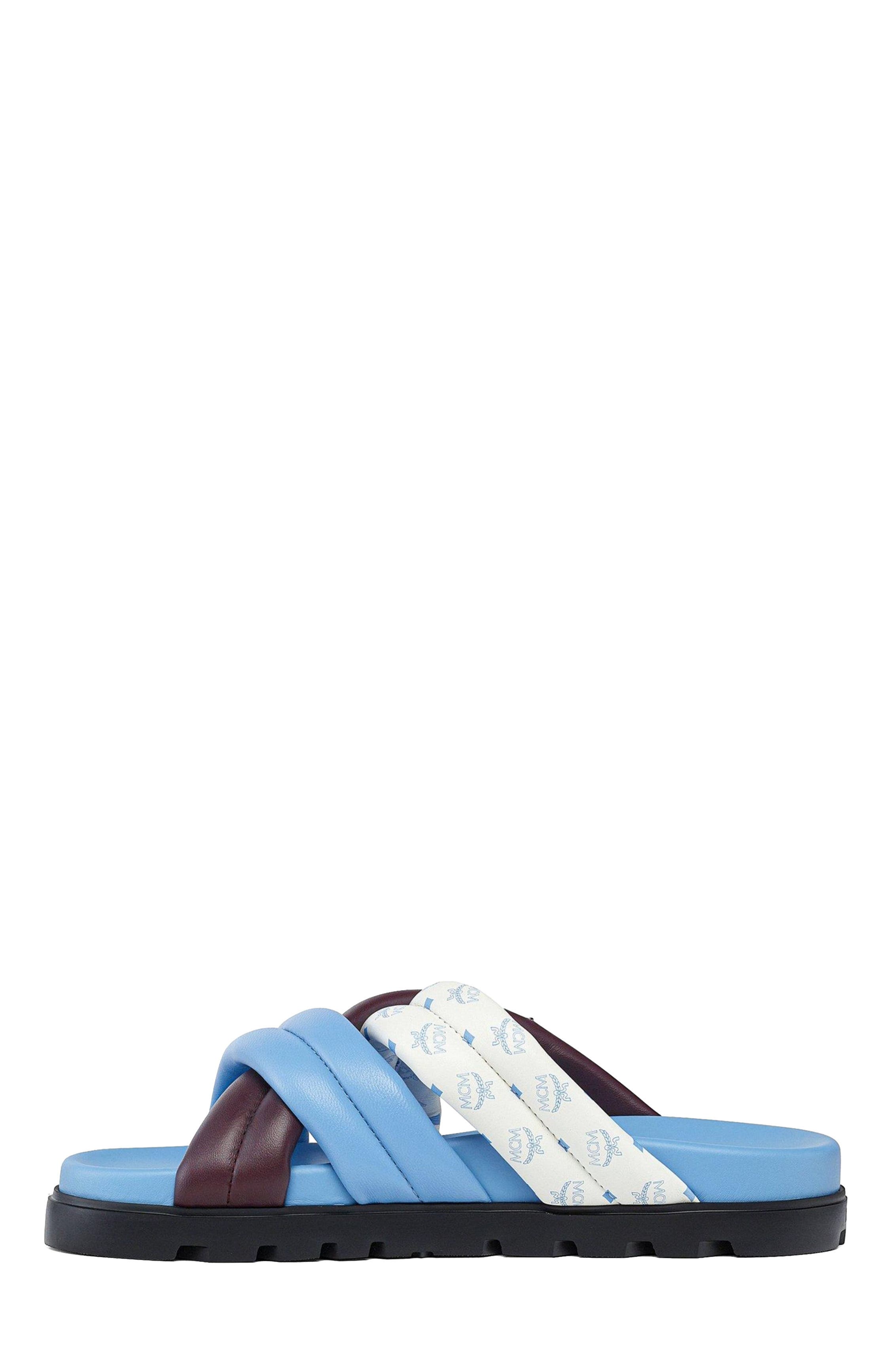 MCM Monogram Cross Sandals in Lamb Leather, Alternate, color, Winetasting