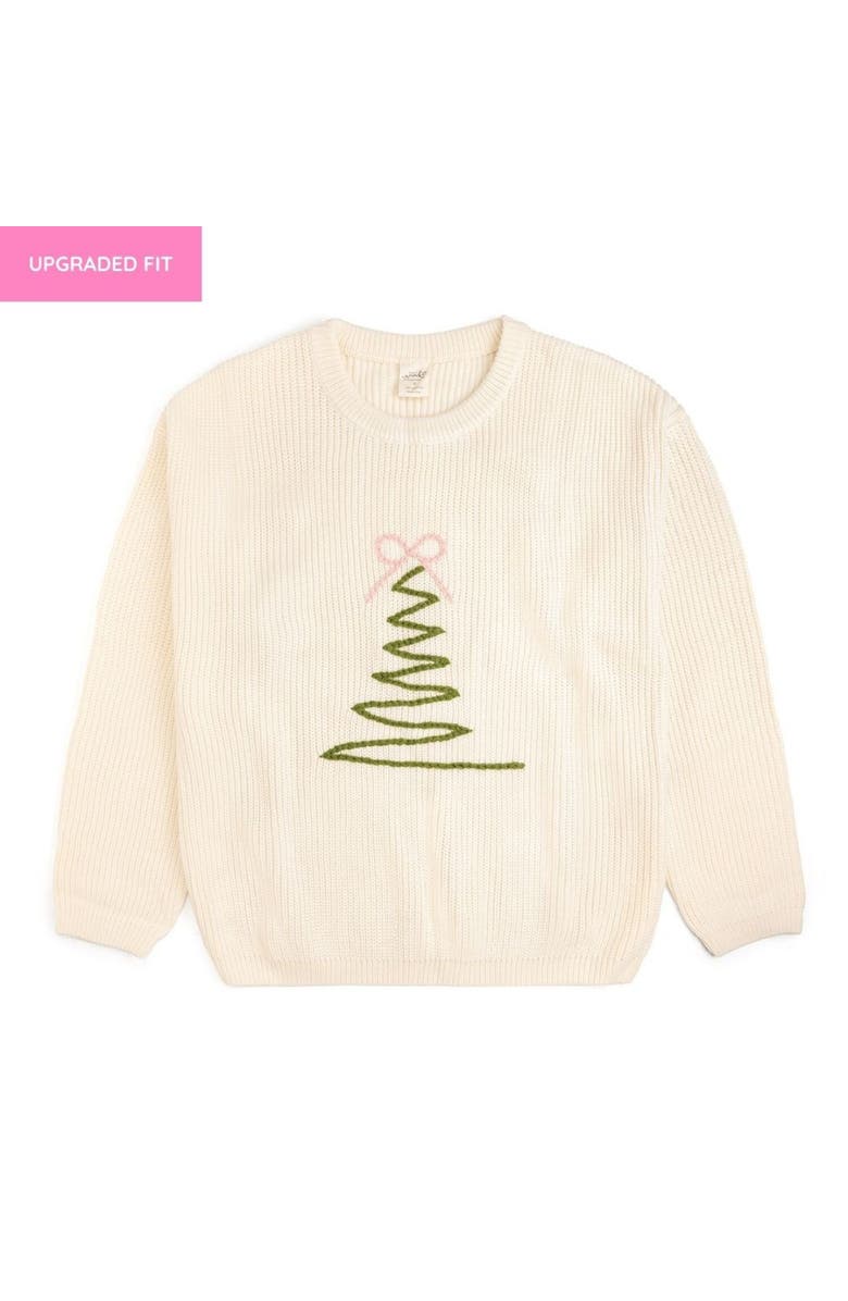 Sweet Wink Christmas Tree Knit Women's Sweater, Main, color, Natural