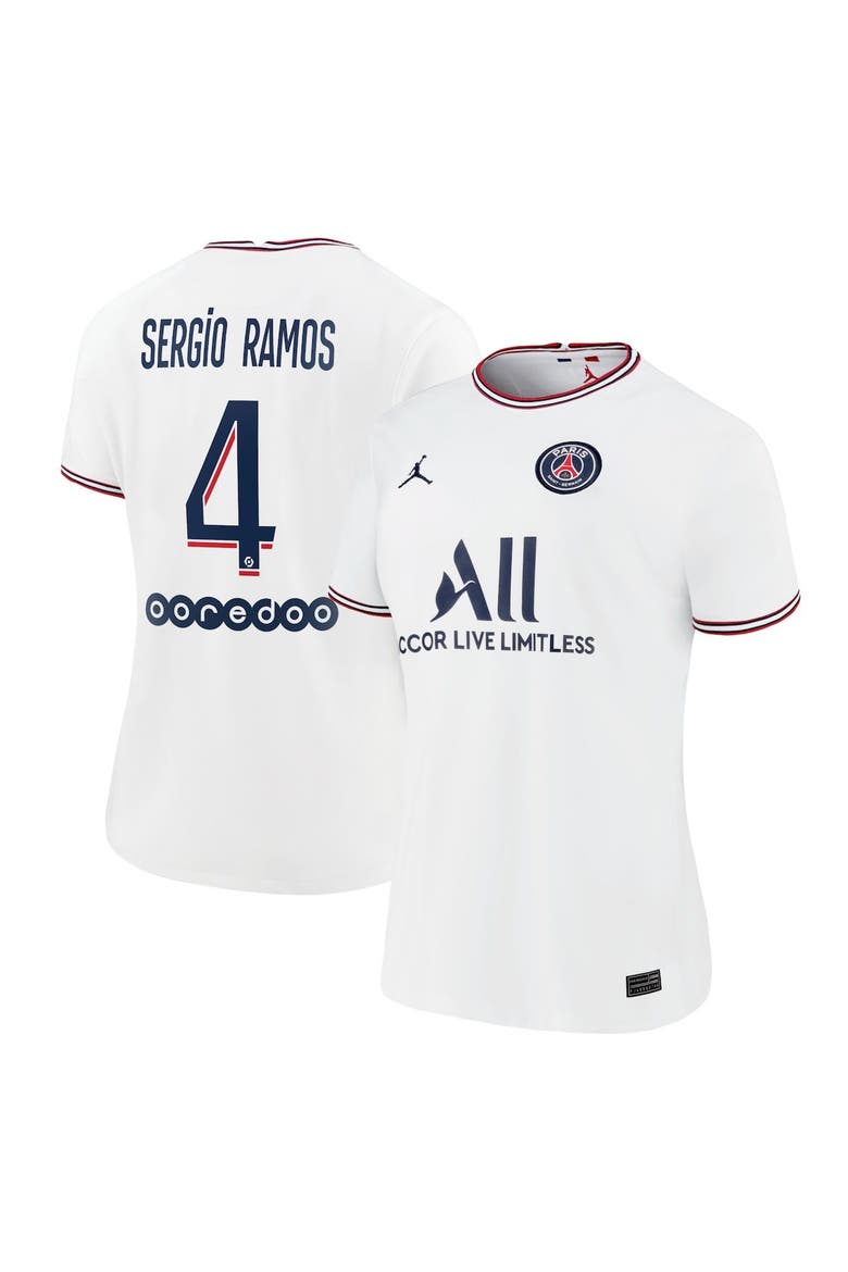 Women's Jordan Brand Sergio Ramos White Paris Saint-Germain 2021/22 Fourth Replica Jersey, Main, color, White