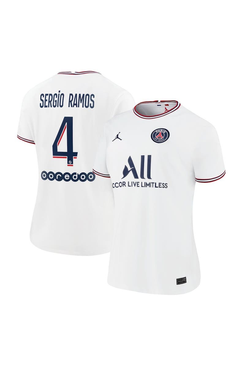 Jordan Brand Women's Jordan Brand Sergio Ramos White Paris Saint-Germain 2021/22 Fourth Replica Jersey, Main, color, 