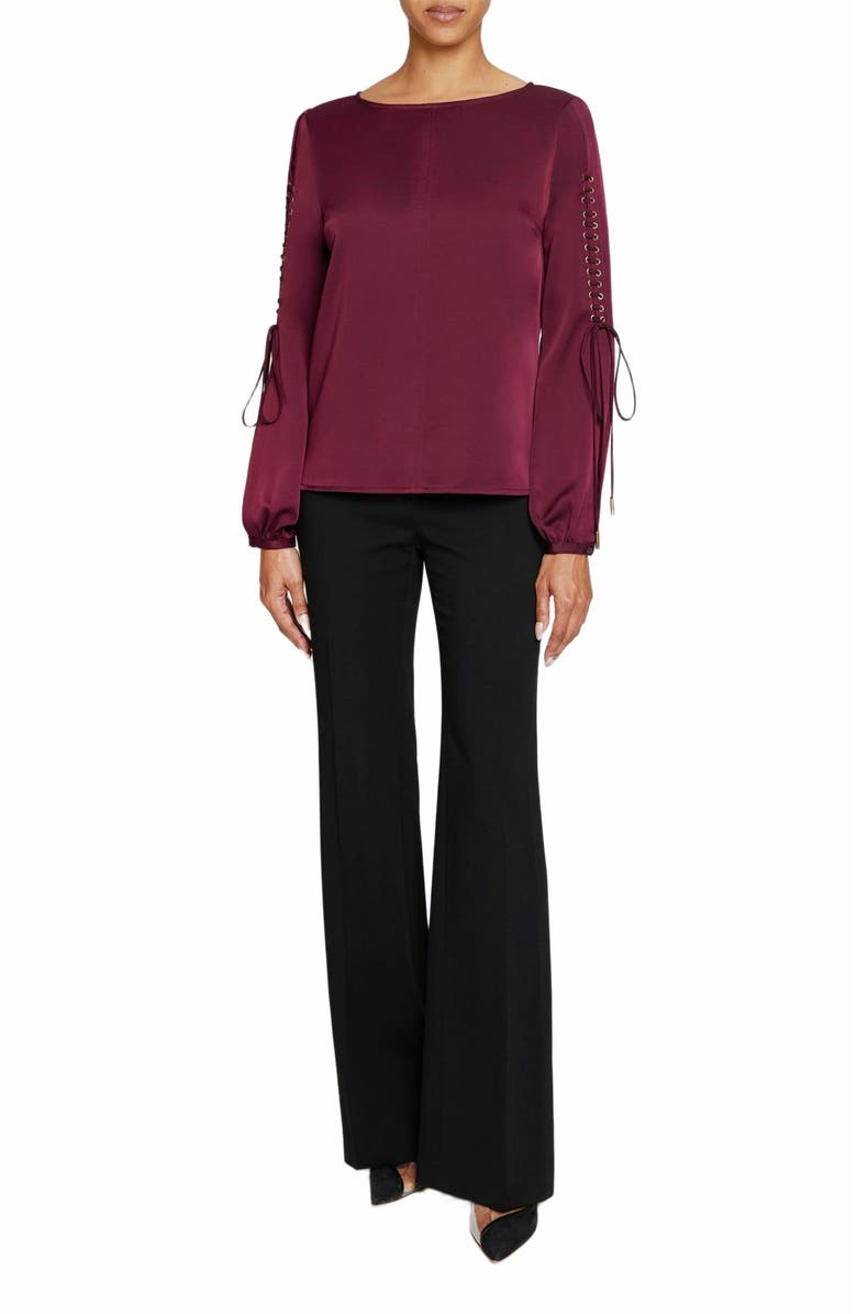Santorelli Livi Long Sleeve Top with Grommet Detail in Smooth Crepe, Alternate, color, Sangria