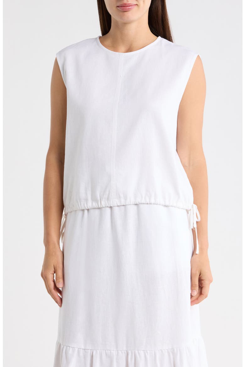 Sleeveless Drawstring Hem Linen Blend Top, Main, color, WHITE