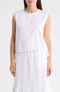 DKNY Sleeveless Drawstring Hem Linen Blend Top