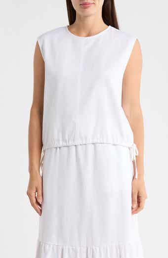 DKNY Sleeveless Drawstring Hem Linen Blend Top