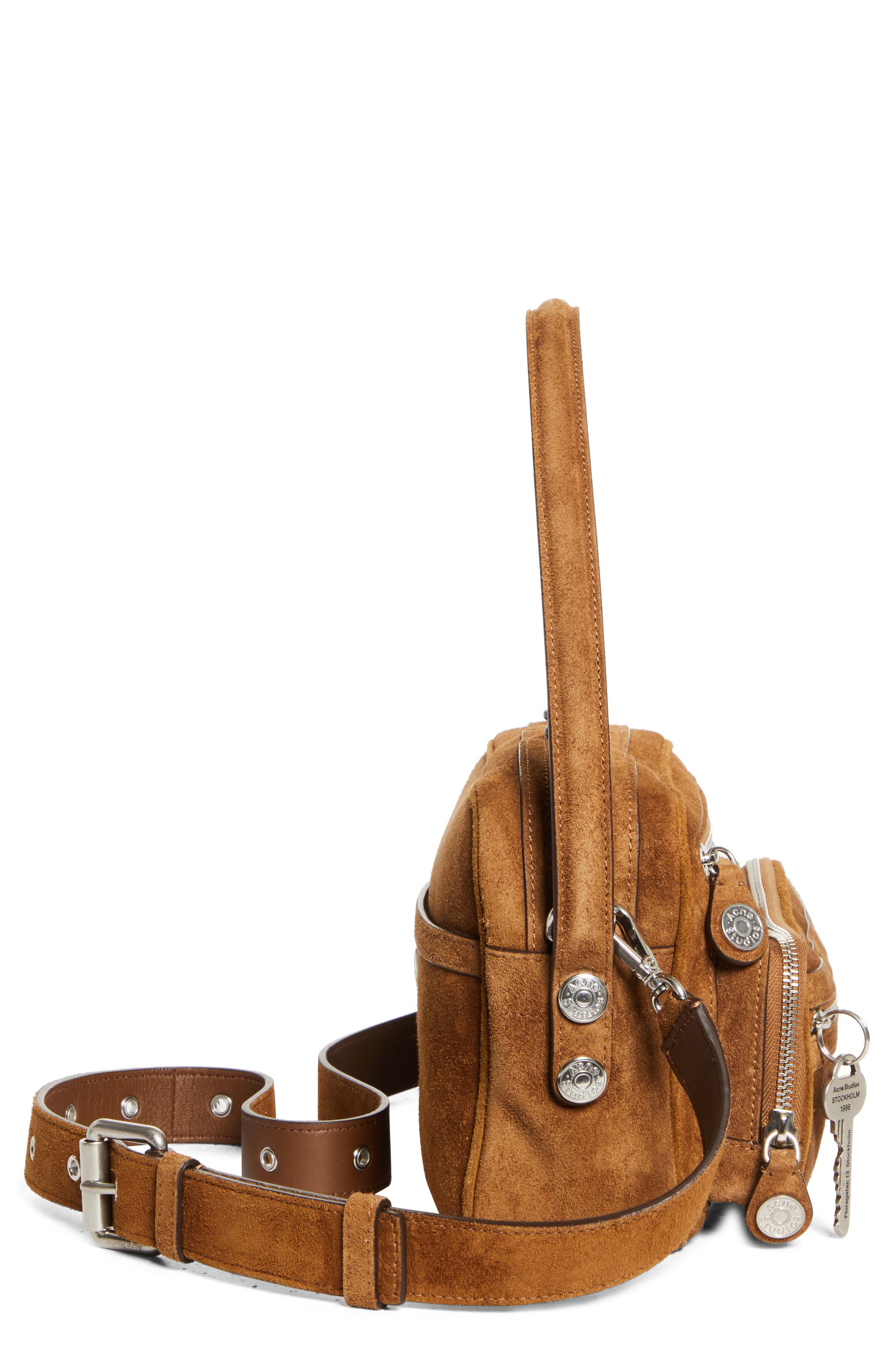 Acne Studios Camero Party Suede Shoulder Bag, Alternate, color, Cognac Brown