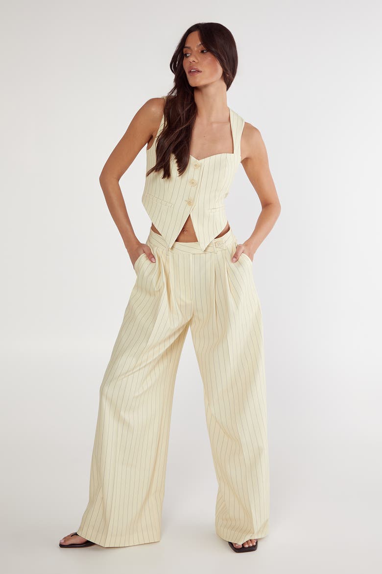 Pinstripe Tailored Top, Alternate, color, Butter